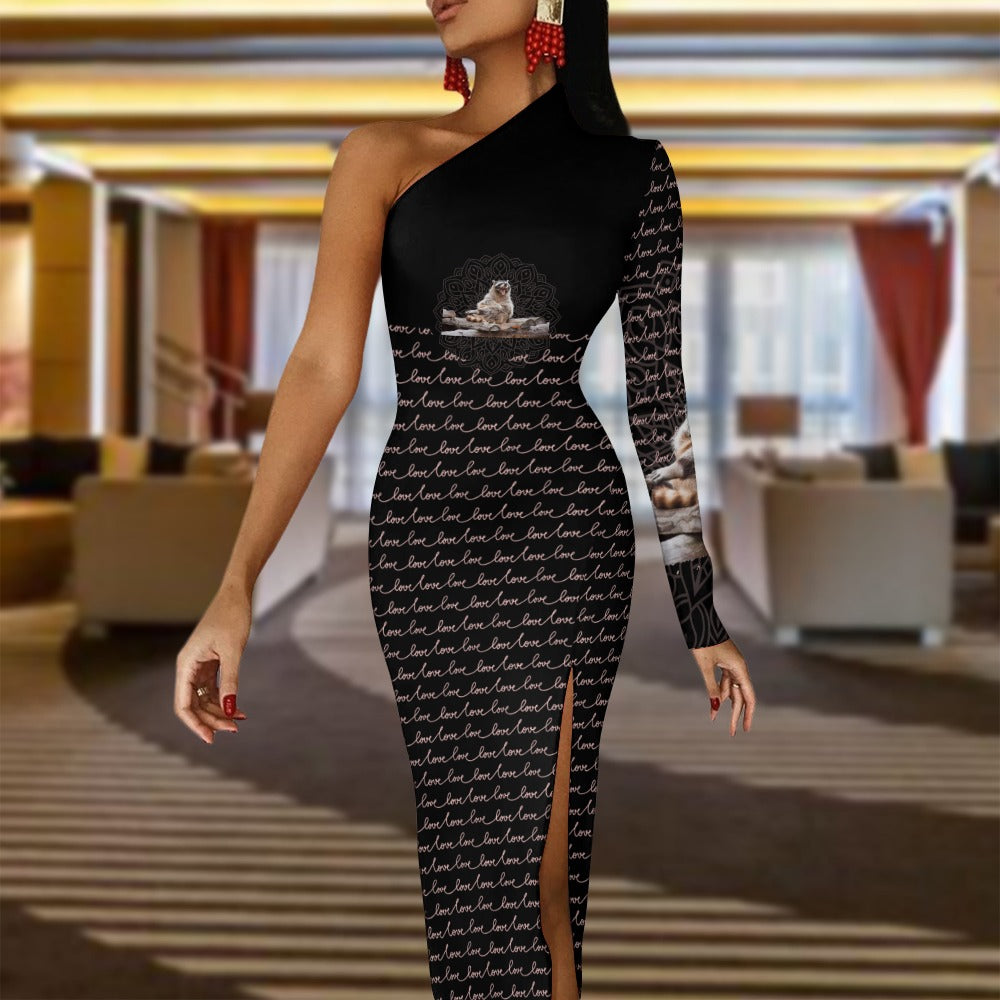 Raccoon fashion with love. Half Sleeve Slit Dress