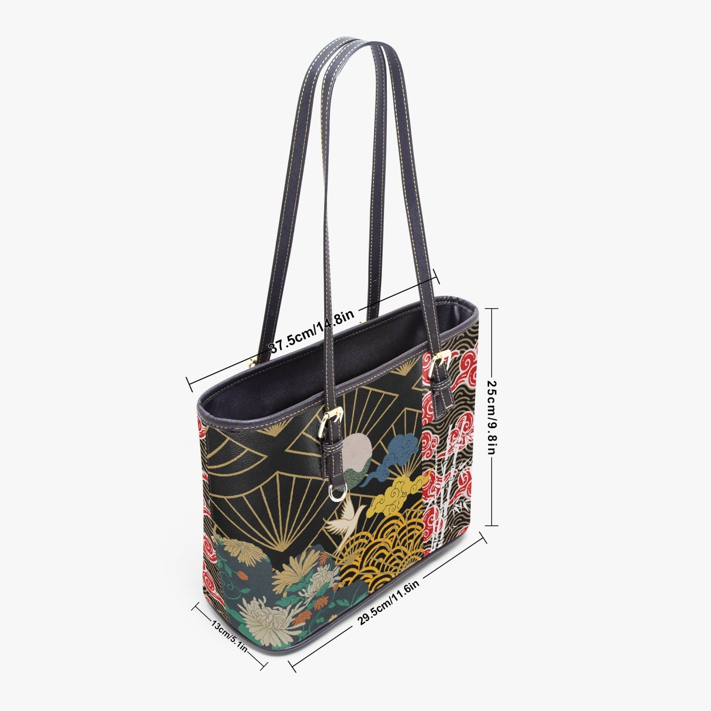 🌺 Spring Prints on black 🌷 pu leather tote
