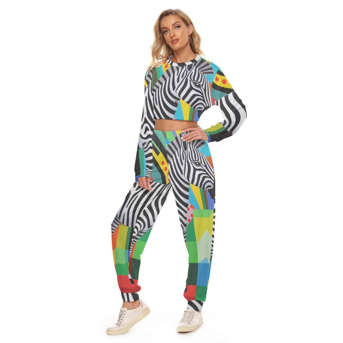 ZEBRA COLORFUL // All-Over Print Women's Crop Sweatshirt Suit