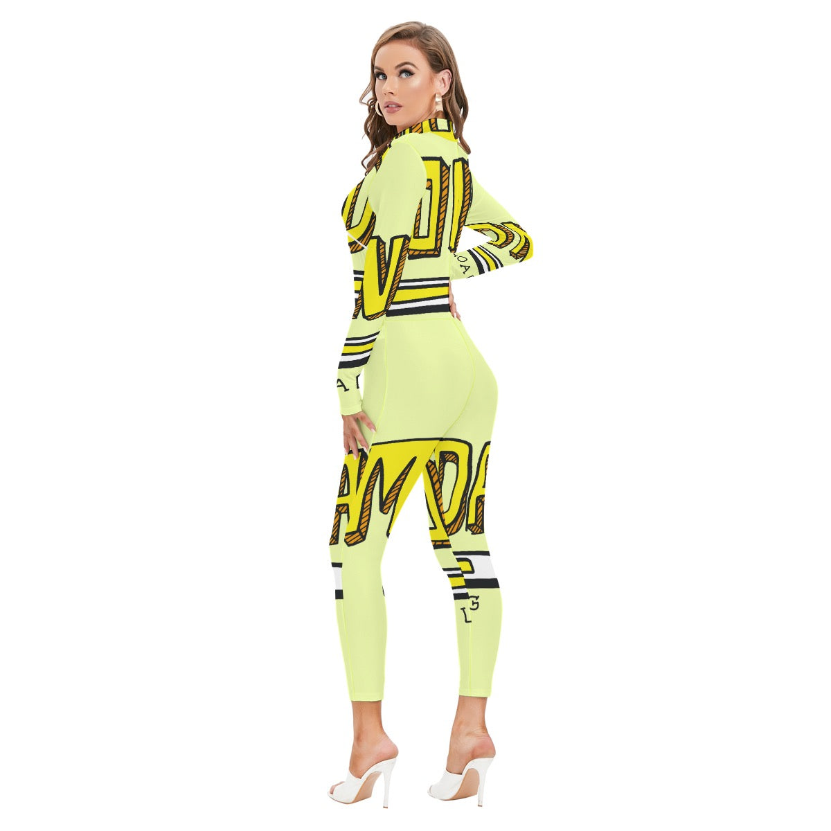 All-Over Print Women's Long-sleeved High-neck Jumpsuit With Zipper
