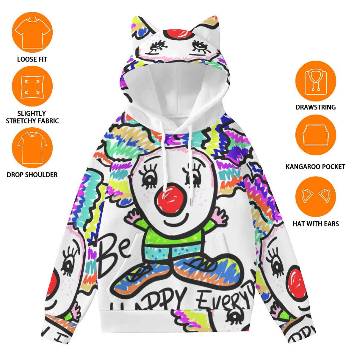 U CLOWN ME CLOWN | All-Over Print Women’s Hoodie With Decorative Ears