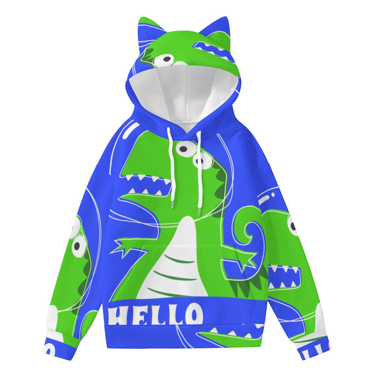 GREEN DINO | All-Over Print Women’s Hoodie With Decorative Ears