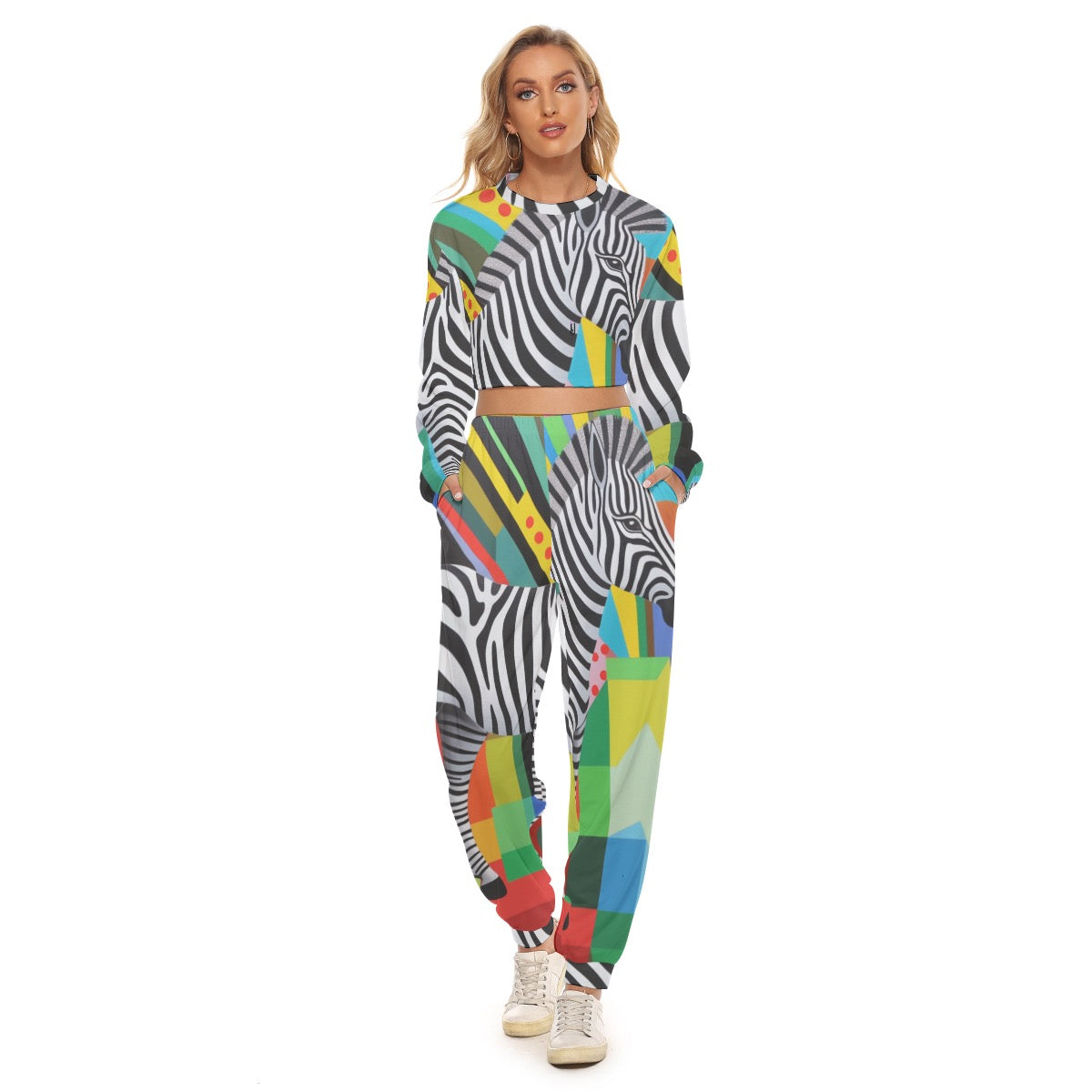 ZEBRA COLORFUL // All-Over Print Women's Crop Sweatshirt Suit