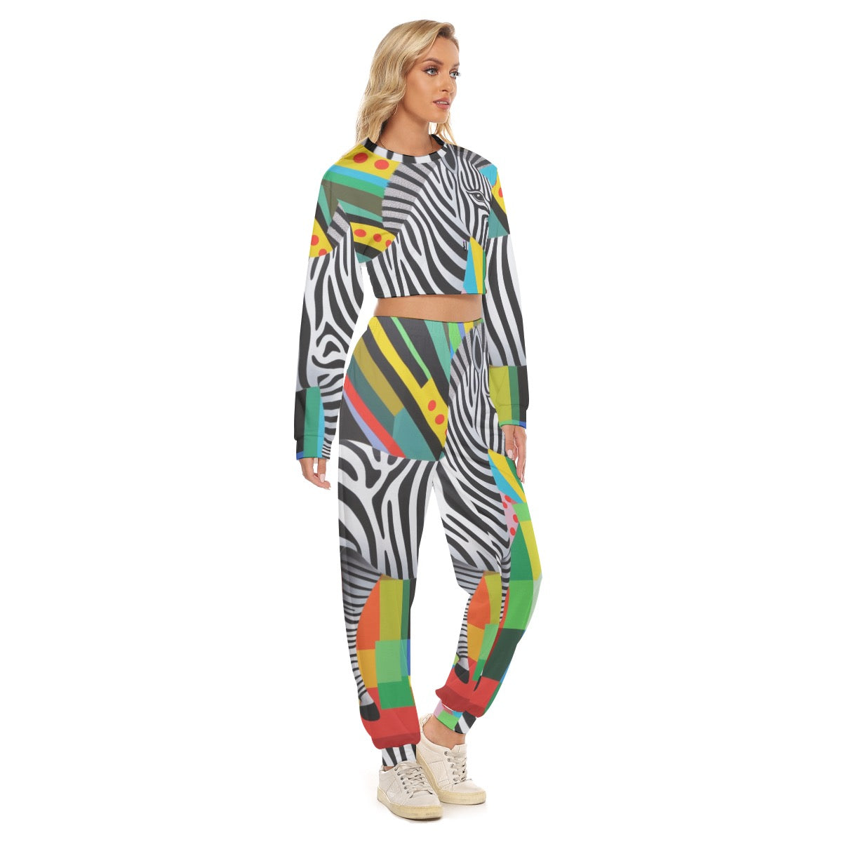 ZEBRA COLORFUL // All-Over Print Women's Crop Sweatshirt Suit