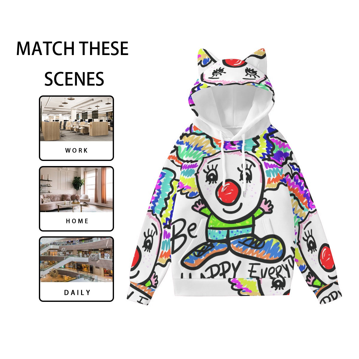 U CLOWN ME CLOWN | All-Over Print Women’s Hoodie With Decorative Ears