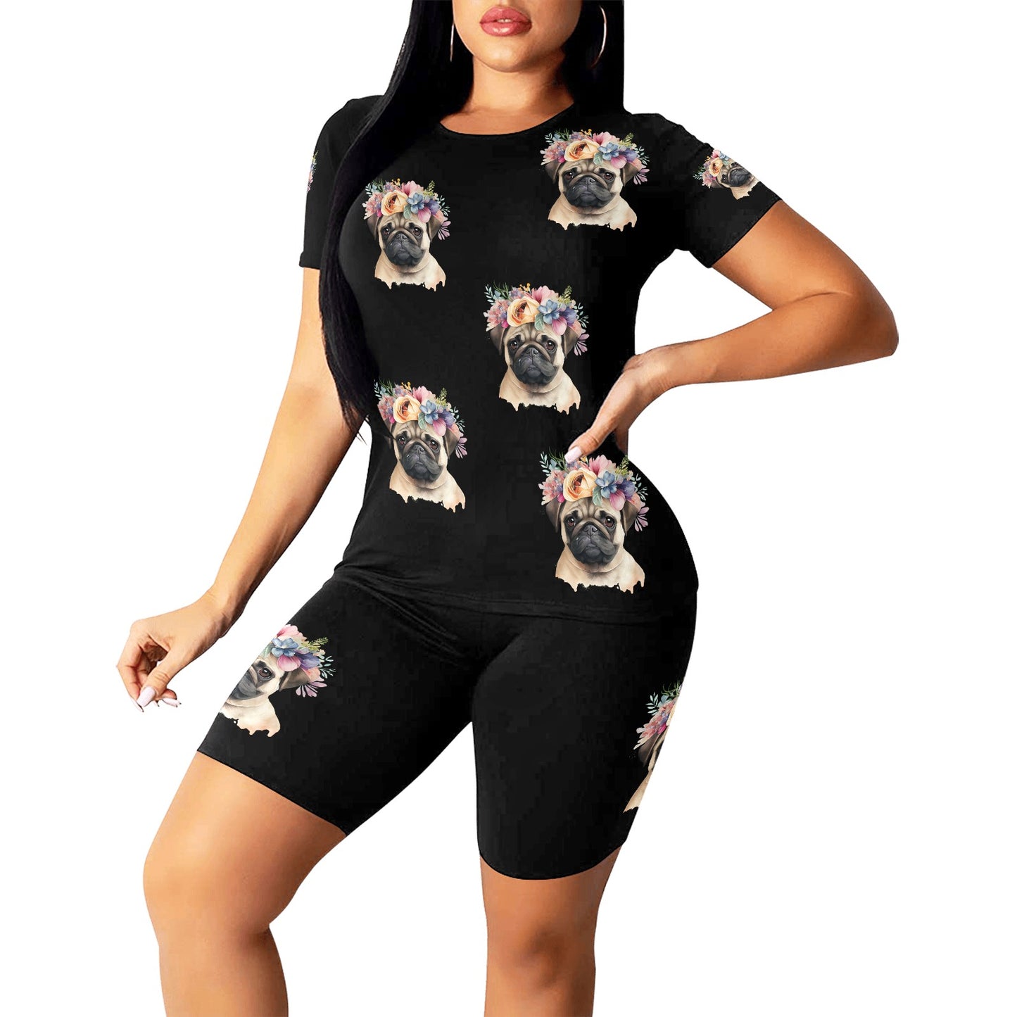 A PUG OF NOT ROSES Women's Short Yoga Set