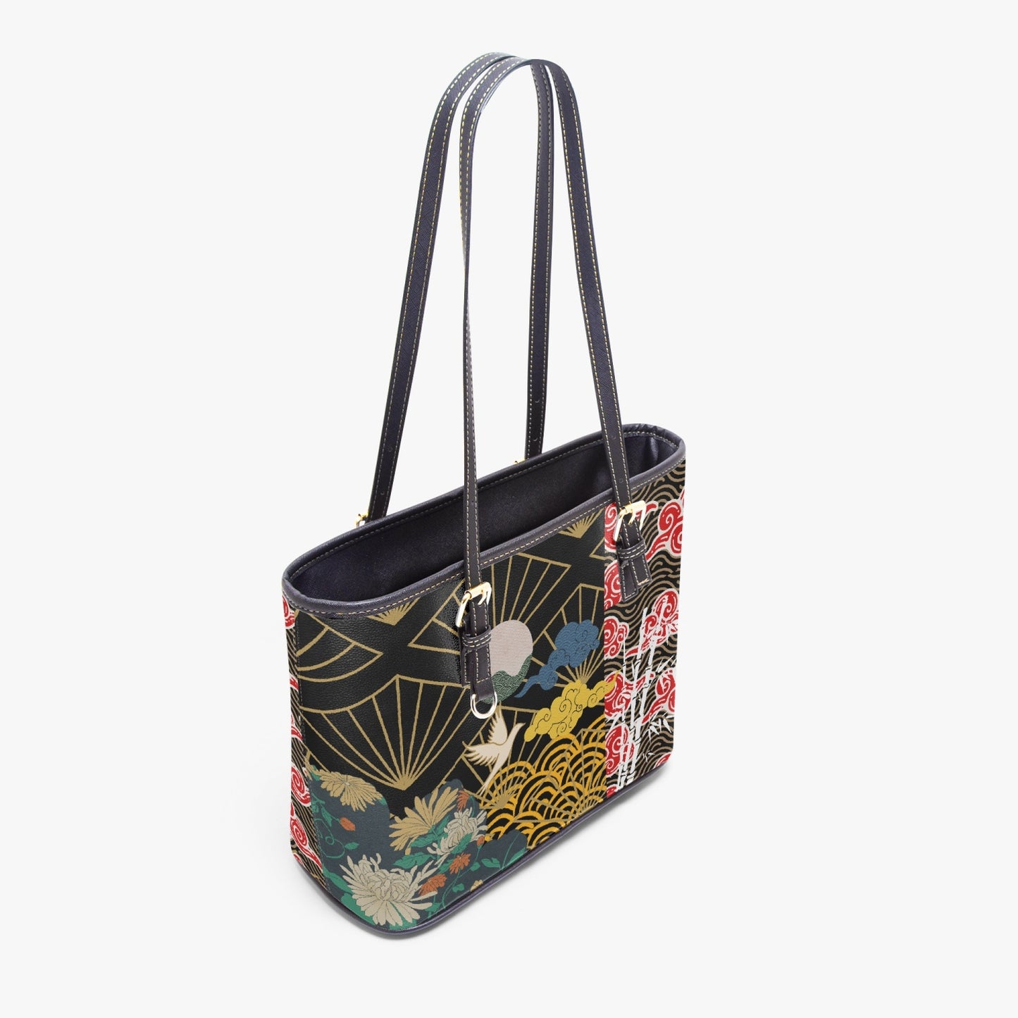 🌺 Spring Prints on black 🌷 pu leather tote