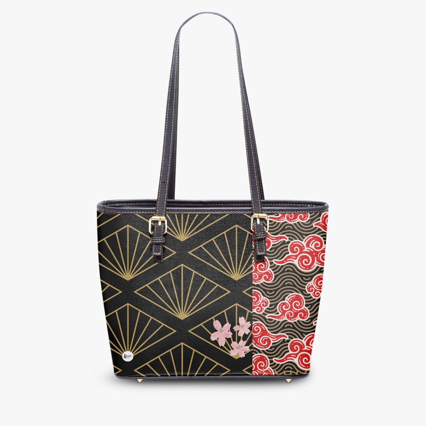 🌺 Spring Prints on black 🌷 pu leather tote
