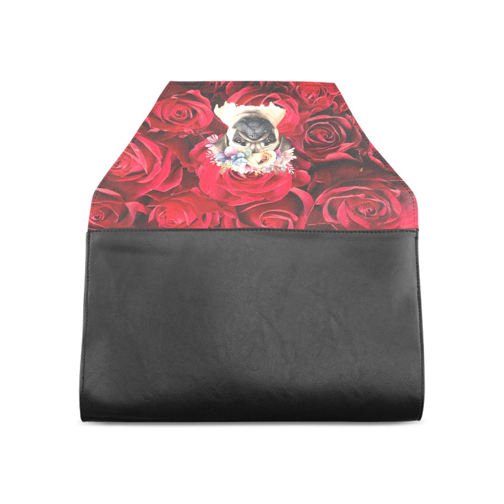 Paws & Roses: A Clutch Bag Fit for a Royal Pug, Adorned with Delicate Floral Embellishments