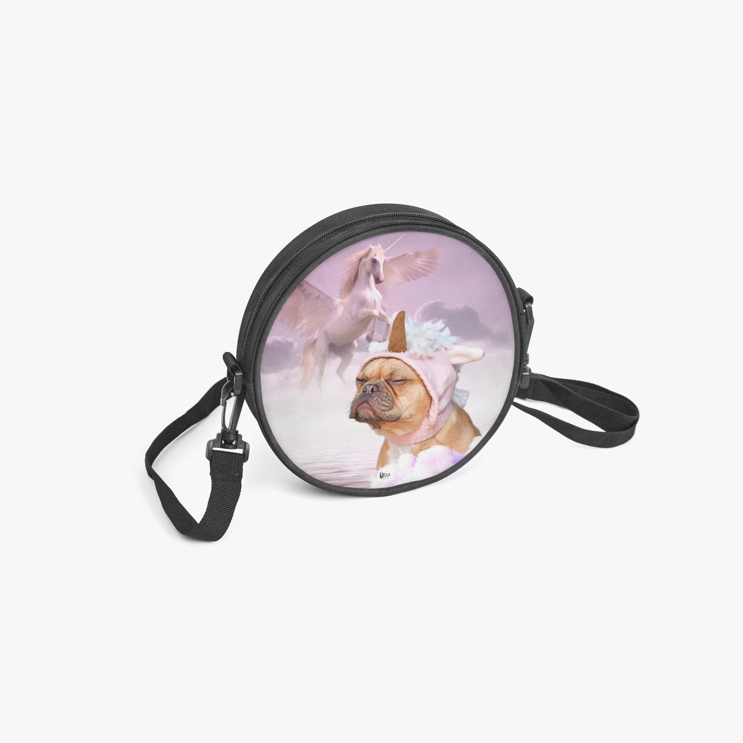 Dog and Unicorn dreaming - Round Satchel Bag