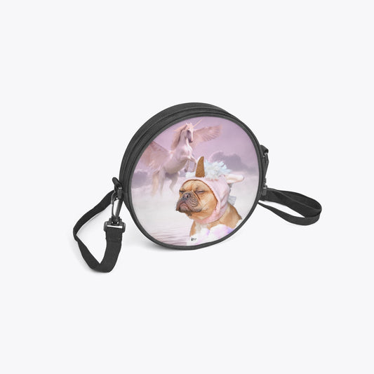 Dog and Unicorn dreaming - Round Satchel Bag