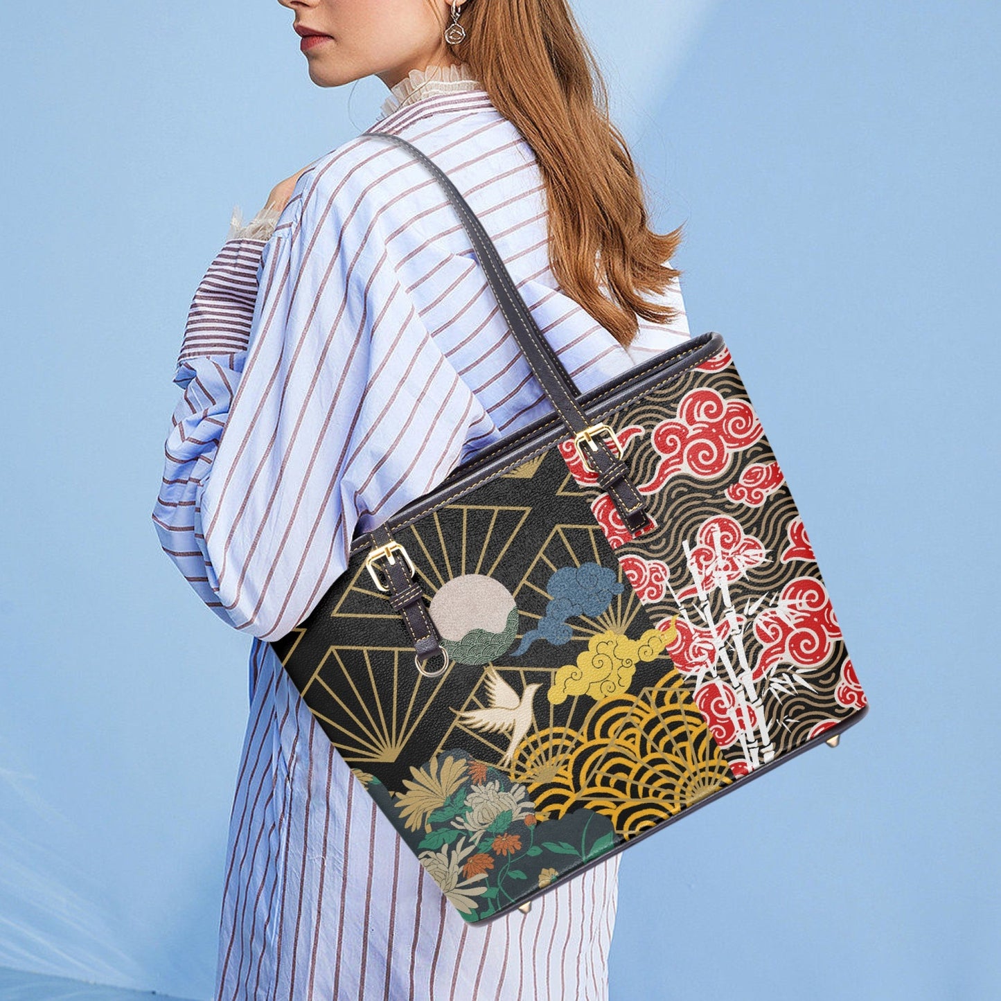 🌺 Spring Prints on black 🌷 pu leather tote