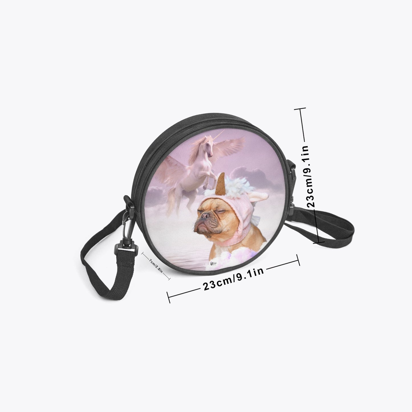 Dog and Unicorn dreaming - Round Satchel Bag