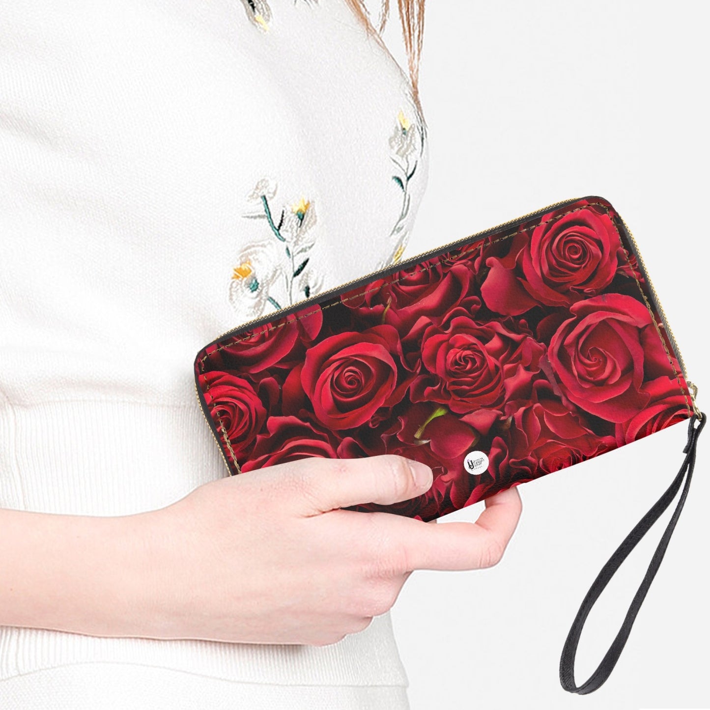 A PUG OF ROSES . PU Leather Wristlet Clutch Wallet