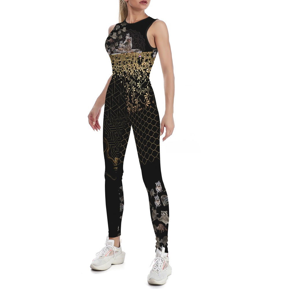 Raccoons in GOLD // Colorful Ladies Bodysuit Yoga Pants