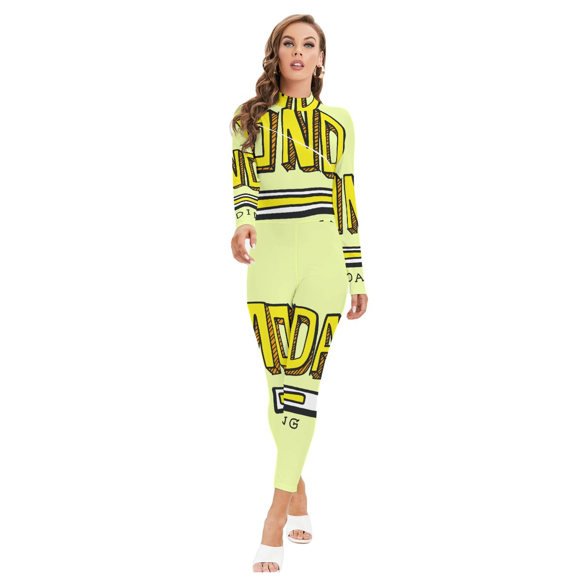 All-Over Print Women's Long-sleeved High-neck Jumpsuit With Zipper