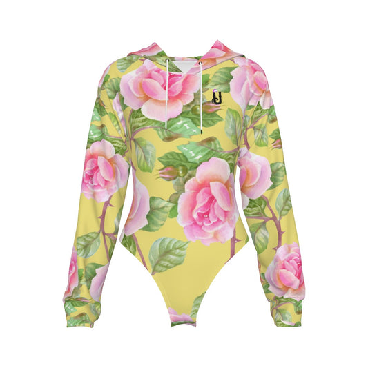 FLORAL // All-Over Print Women's Raglan Sleeve Hooded Bodysuit