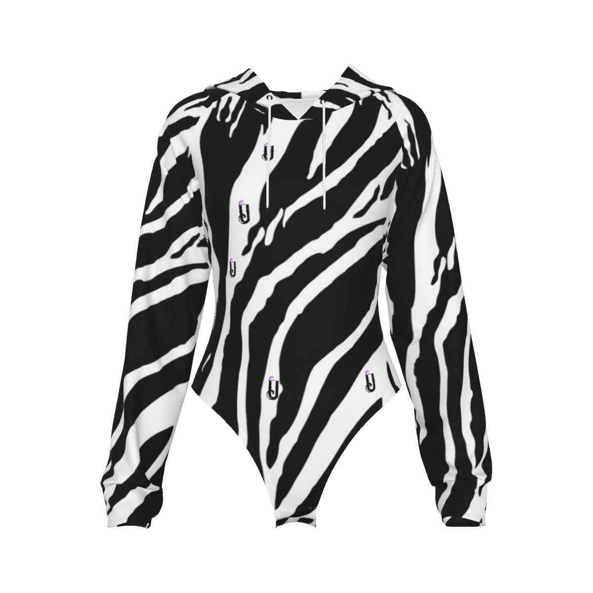 ZEBRA // All-Over Print Women's Raglan Sleeve Hooded Bodysuit