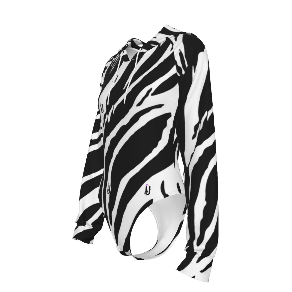 ZEBRA // All-Over Print Women's Raglan Sleeve Hooded Bodysuit