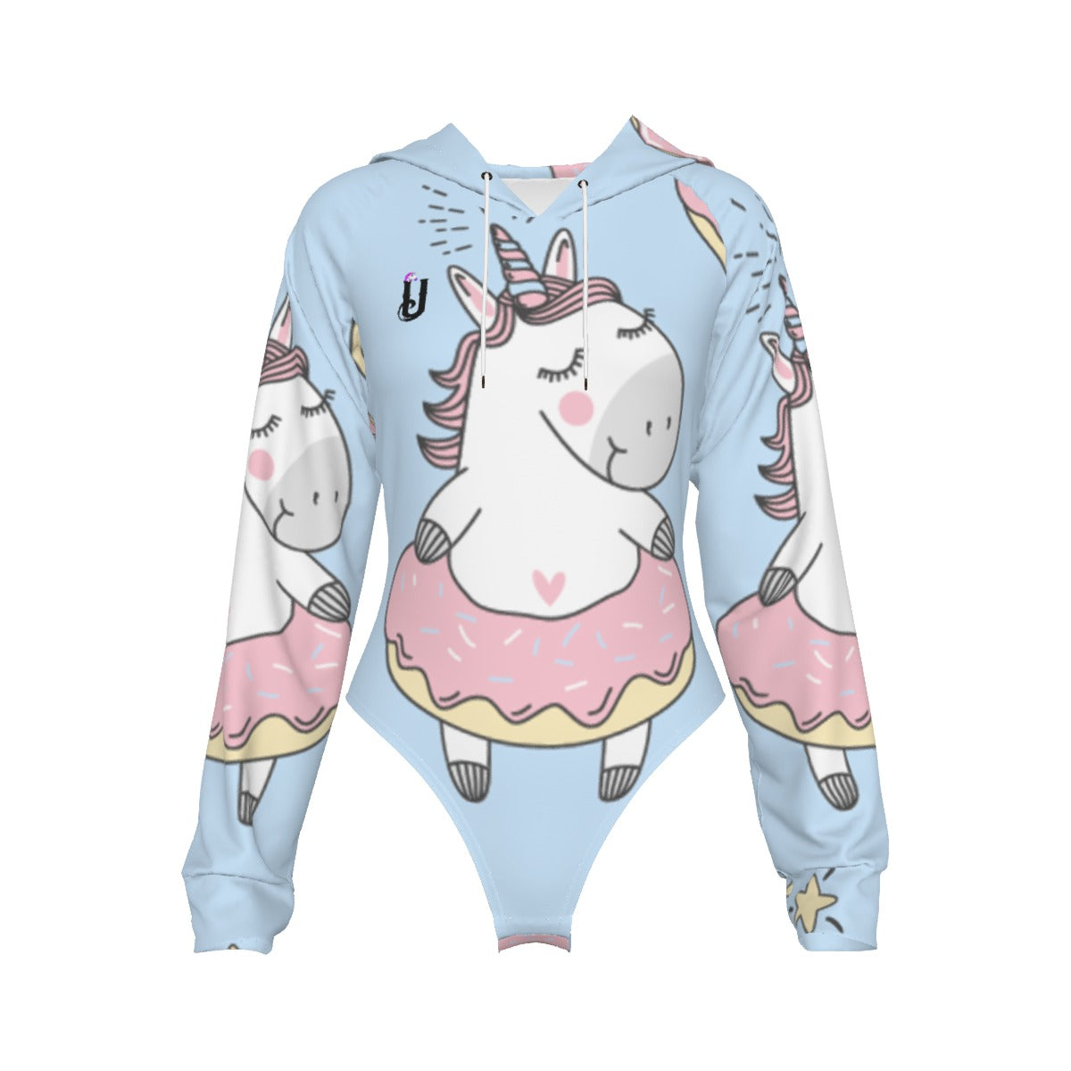 UNICORNS // All-Over Print Women's Raglan Sleeve Hooded Bodysuit