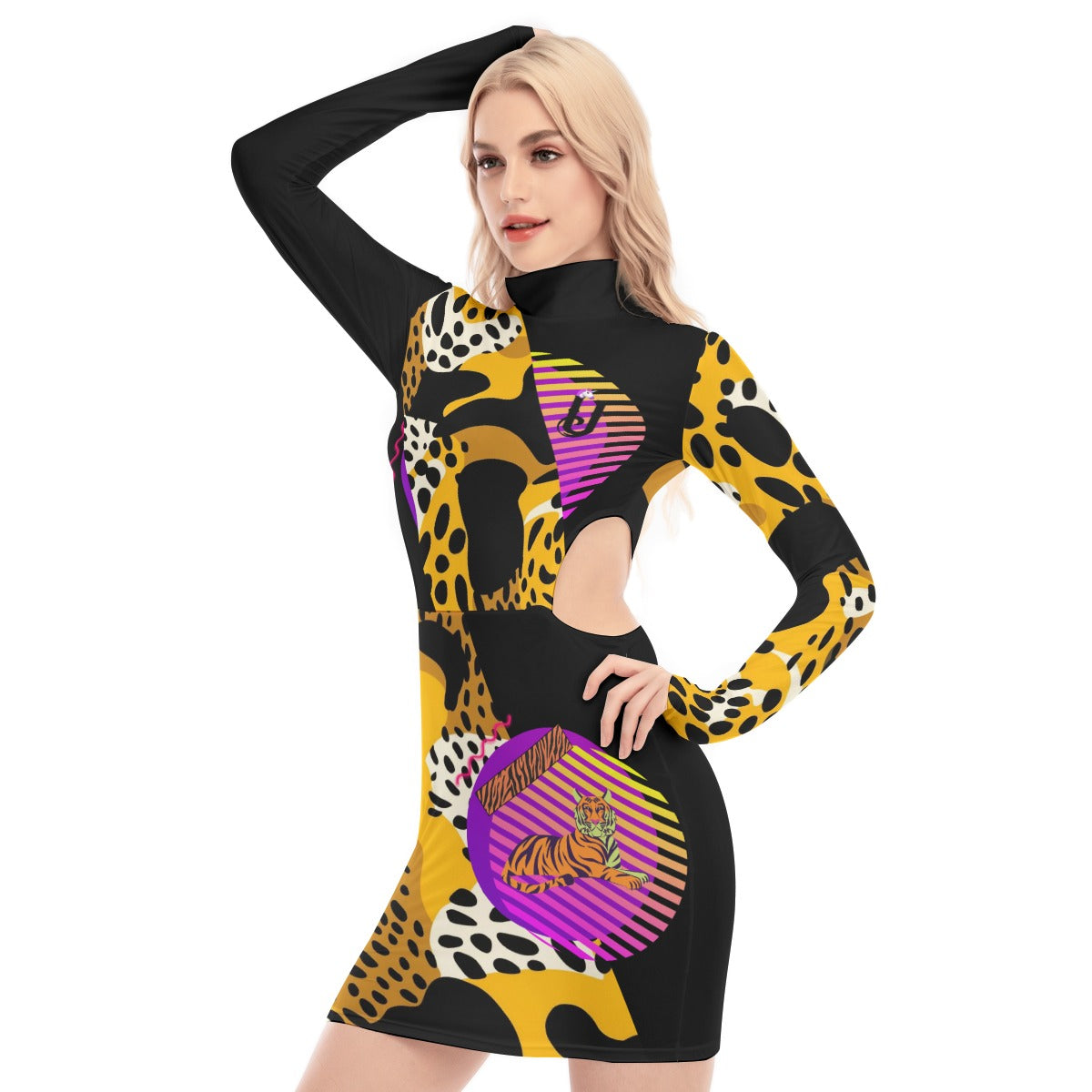 Animal disco tiger prints all over - Waist Hollow Hip Dress