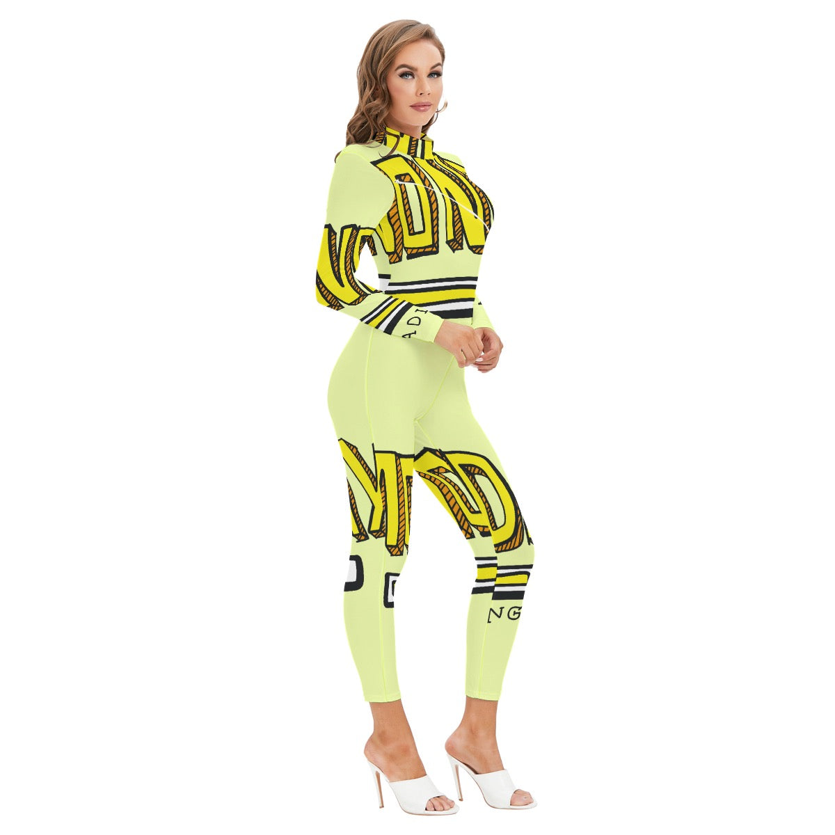 All-Over Print Women's Long-sleeved High-neck Jumpsuit With Zipper