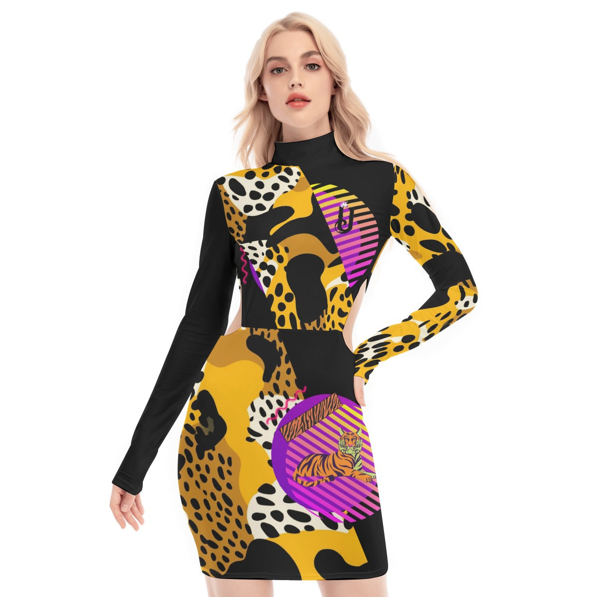 Animal disco tiger prints all over - Waist Hollow Hip Dress