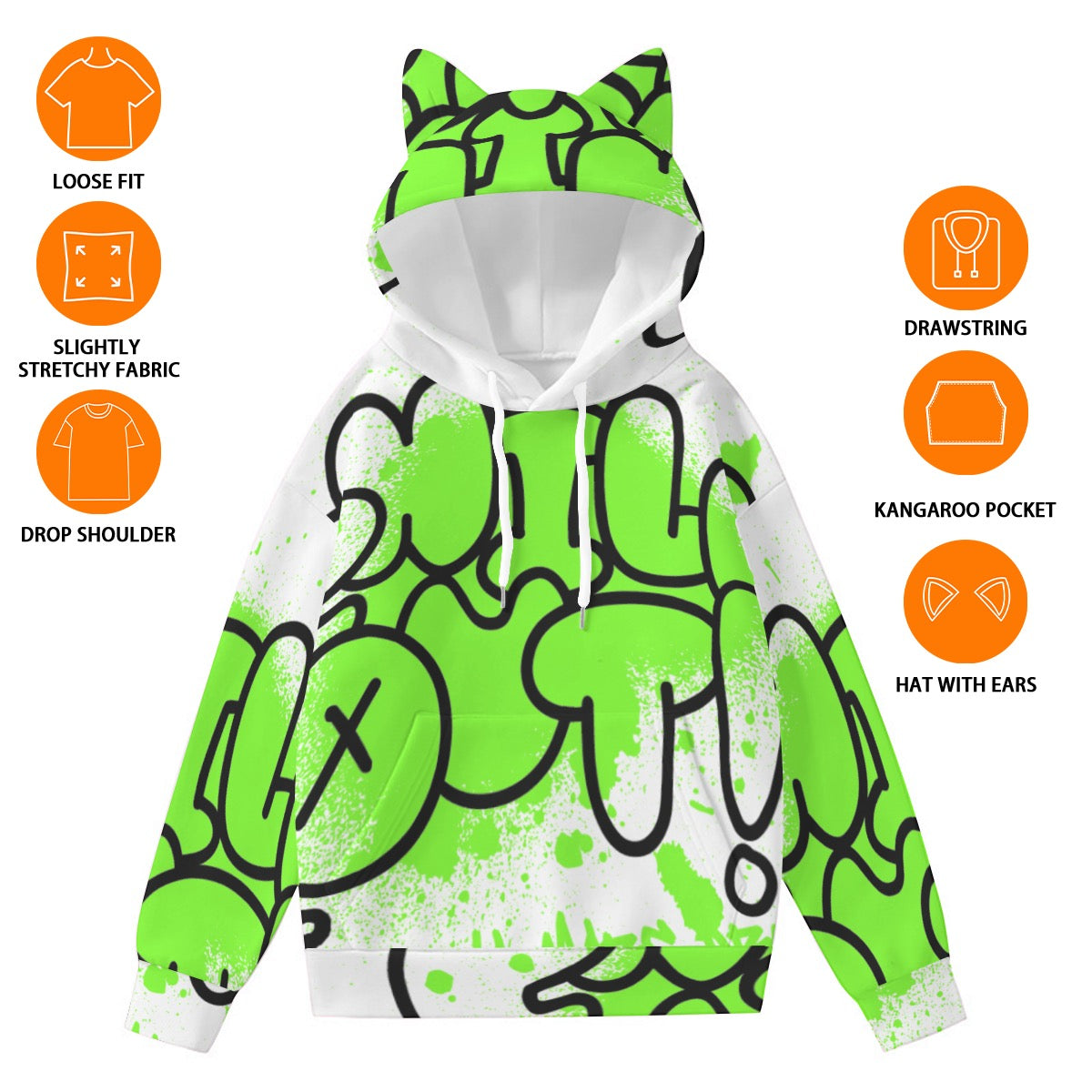 GREEN STUFF | All-Over Print Women’s Hoodie With Decorative Ears