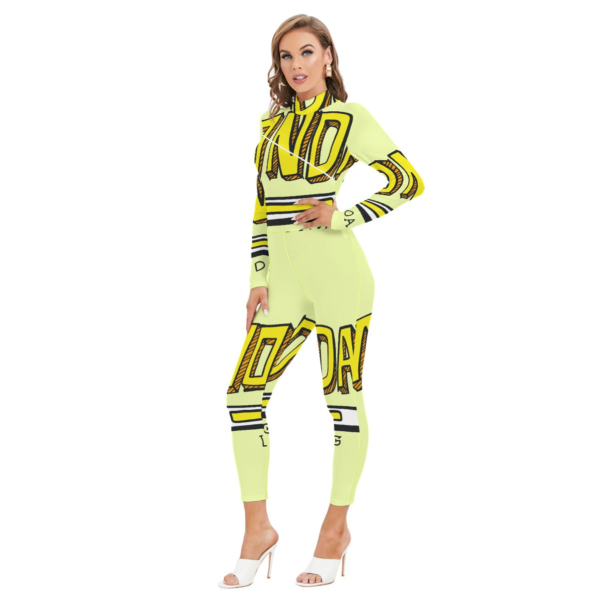 All-Over Print Women's Long-sleeved High-neck Jumpsuit With Zipper