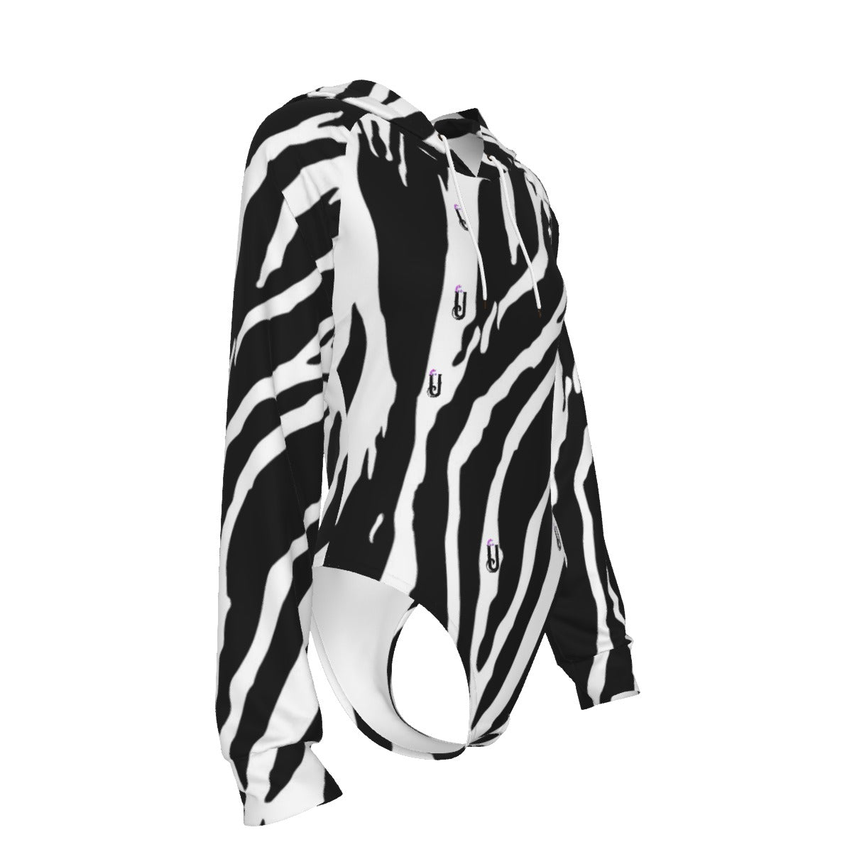 ZEBRA // All-Over Print Women's Raglan Sleeve Hooded Bodysuit