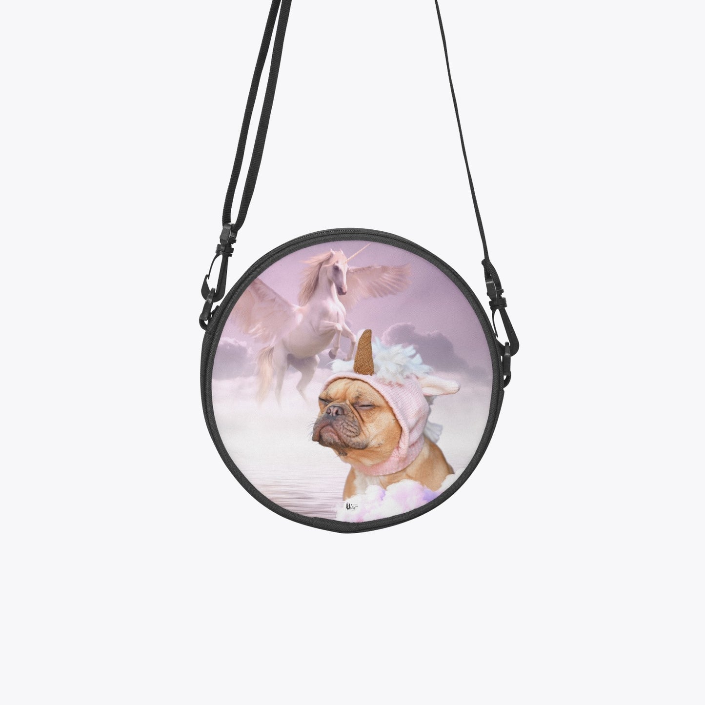 Dog and Unicorn dreaming - Round Satchel Bag