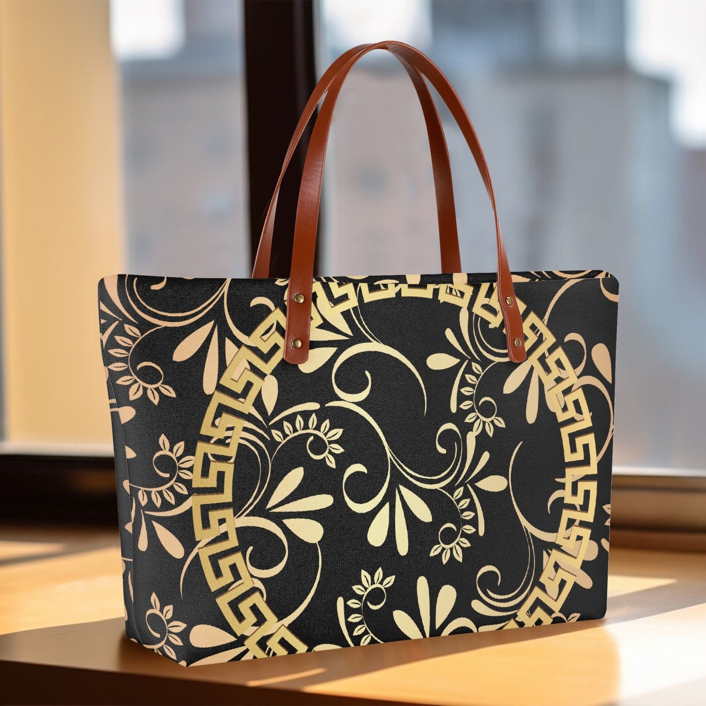 Greek art floral background handbag. Classic Diving Cloth Tote Bag